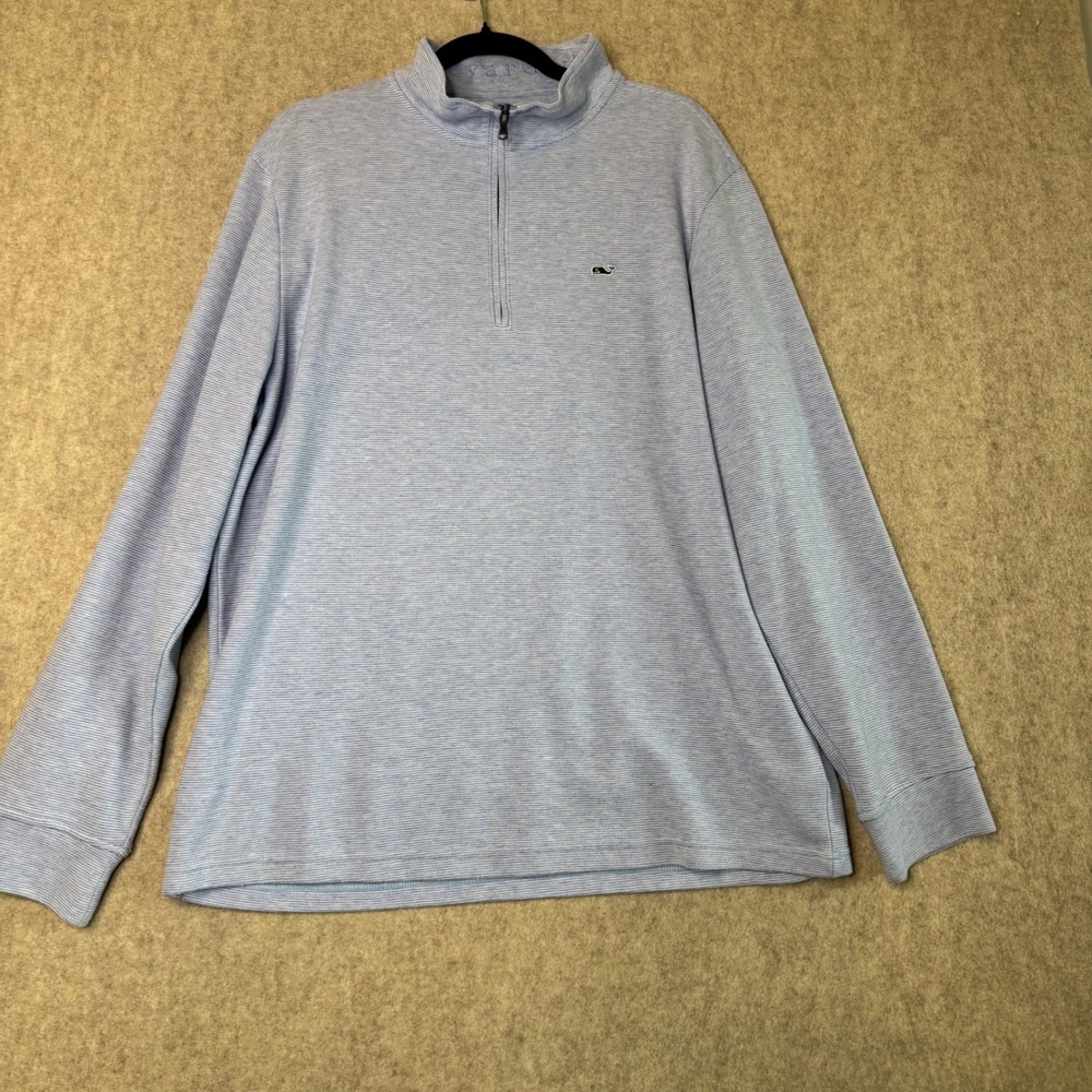 Vineyard Vines Saltwater Quarter Zip Pullover Mens XL Blue Striped Layer